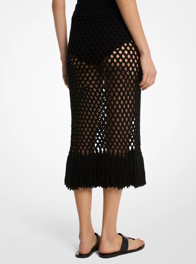 Hand-Crocheted Cashmere Fringed Skirt in BLACK | Michael Kors