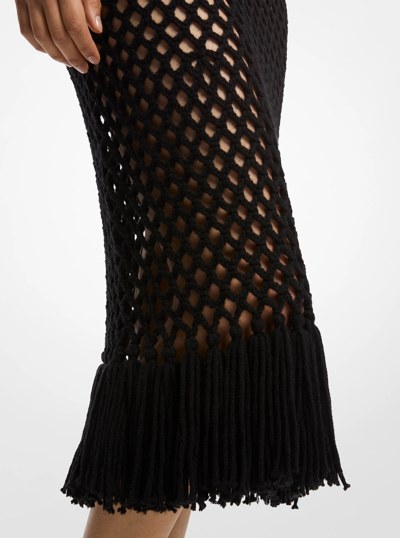 Hand-Crocheted Cashmere Fringed Skirt in BLACK | Michael Kors