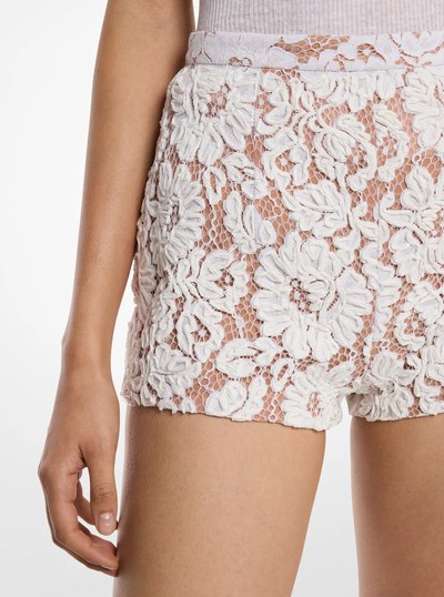 Hand-Embroidered Floral Lace Shorts