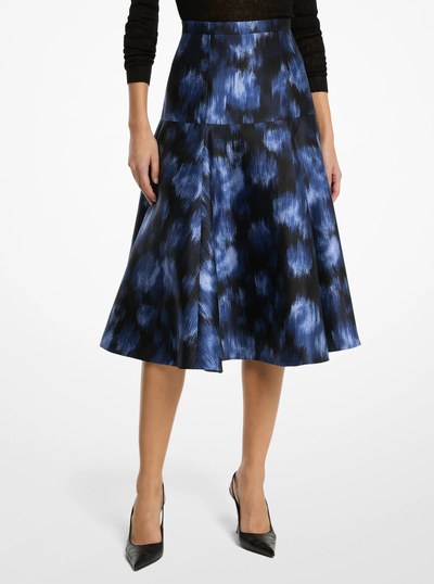 Floral Chin&eacute; Silk and Wool Shantung Drop Waist Dance Skirt