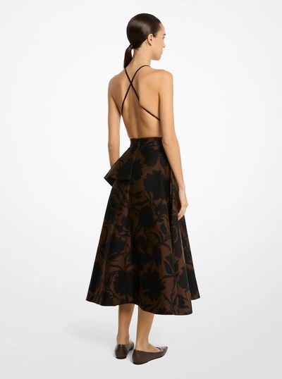 Floral Chin&eacute; Cotton and Silk Jacquard Asymmetric Skirt in JAVA/BLACK | Michael Kors