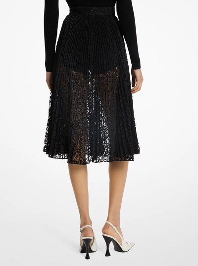 Floral Lace Pleated Skirt in BLACK | Michael Kors
