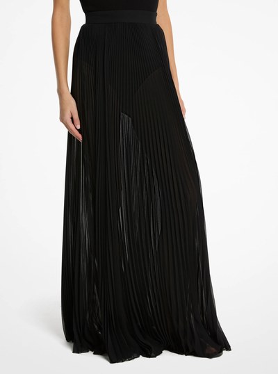 Techno Chiffon Pleated Maxi Skirt in BLACK | Michael Kors