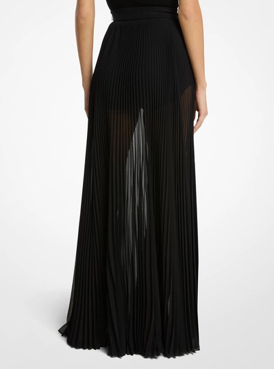 Techno Chiffon Pleated Maxi Skirt in BLACK | Michael Kors