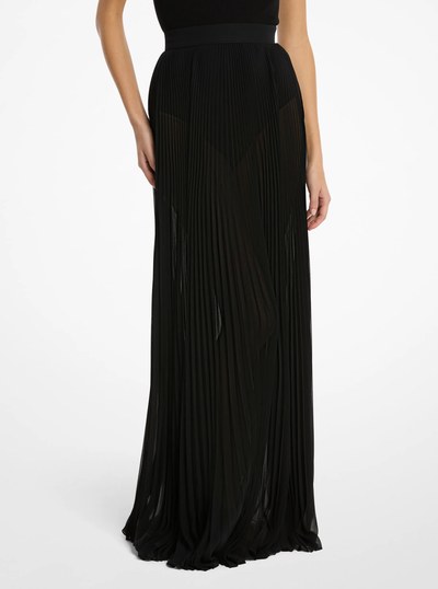 Techno Chiffon Pleated Maxi Skirt in BLACK | Michael Kors