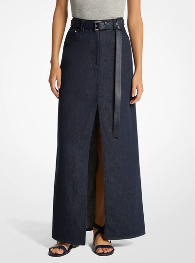 Linen Denim Maxi Skirt in INDIGO | Michael Kors