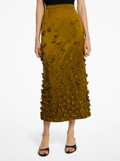 Hand-Embroidered Floral Crushed Duchesse Pencil Skirt in CACTUS | Michael Kors