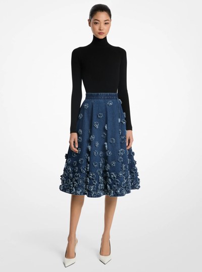 Hand-Embroidered Floral Denim Circle Skirt