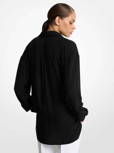 Silk Georgette Tie-Front Shirt in BLACK | Michael Kors