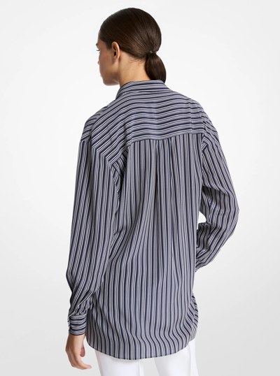 Striped Crepe De Chine Tie-Front Shirt in MARIT/OP WHT | Michael Kors