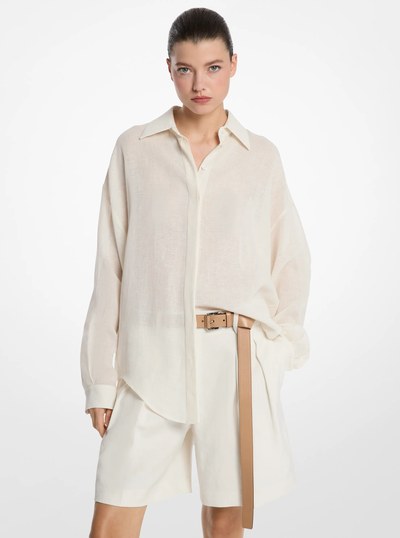 Linen Crepe Gauze Boyfriend Shirt in ECRU | Michael Kors