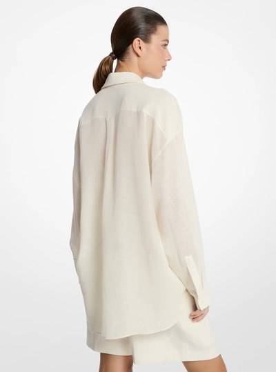 Linen Crepe Gauze Boyfriend Shirt in ECRU | Michael Kors