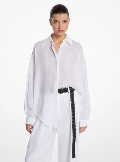 Linen Crepe Gauze Boyfriend Shirt in OPTIC WHITE | Michael Kors
