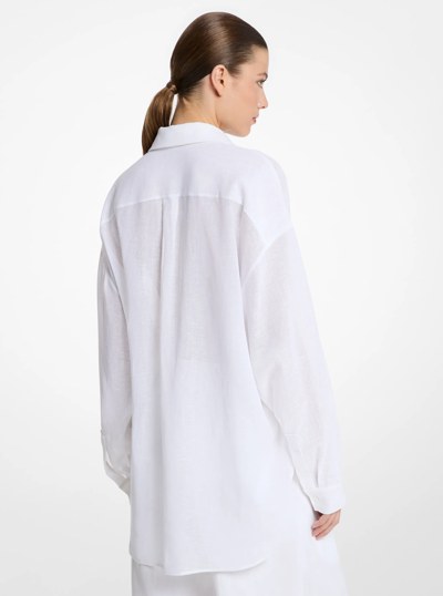 Linen Crepe Gauze Boyfriend Shirt in OPTIC WHITE | Michael Kors