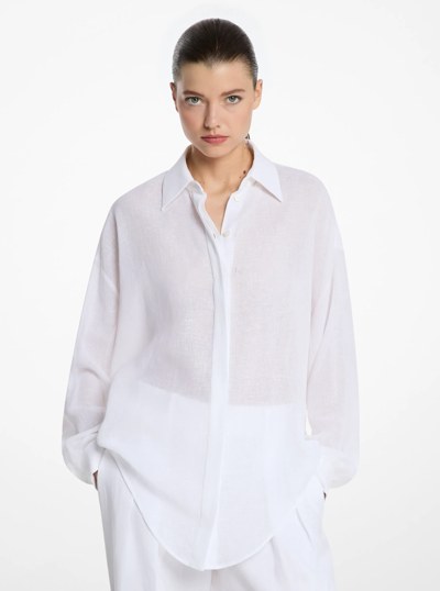 Linen Crepe Gauze Boyfriend Shirt in OPTIC WHITE | Michael Kors