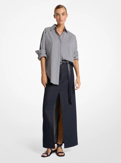 Striped Stretch Cotton Poplin Oversized Shirt in MARIT/OP WHT | Michael Kors