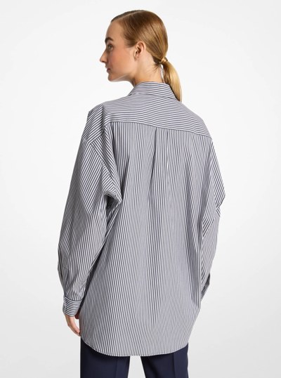 Striped Stretch Cotton Poplin Oversized Shirt in MARIT/OP WHT | Michael Kors