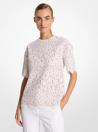 Oversized Corded Floral Lace T-Shirt in OPTIC WHITE | Michael Kors