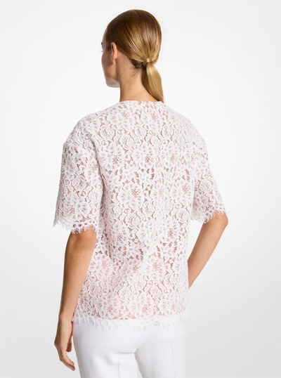 Oversized Corded Floral Lace T-Shirt in OPTIC WHITE | Michael Kors