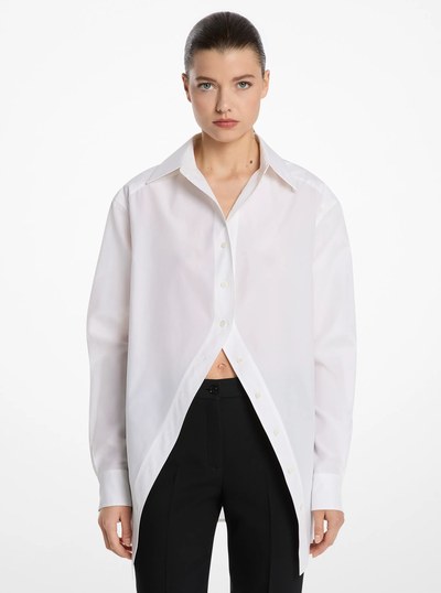 Silk and Cotton Taffeta Portrait Collar Shirt in OPTIC WHITE | Michael Kors