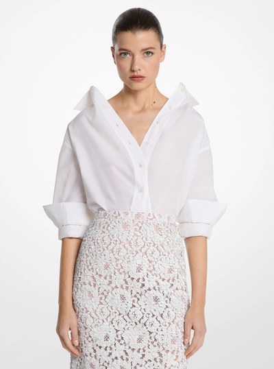 Silk and Cotton Taffeta Portrait Collar Shirt in OPTIC WHITE | Michael Kors