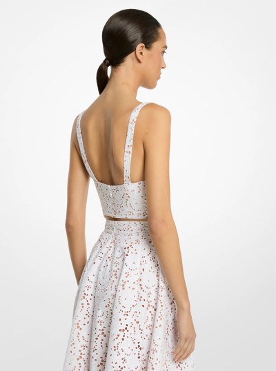 Floral Cotton Eyelet Bustier Top in OPTIC WHITE | Michael Kors