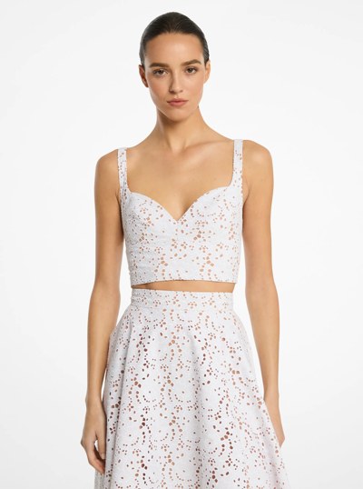 Floral Cotton Eyelet Bustier Top in OPTIC WHITE | Michael Kors