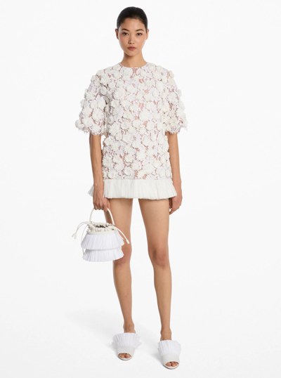 Hand-Embroidered Floral Lace and Fringe Tunic in OPTIC WHITE | Michael Kors