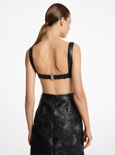 Plong&eacute; Leather Bra Top in BLACK | Michael Kors