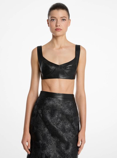 Plong&eacute; Leather Bra Top in BLACK | Michael Kors