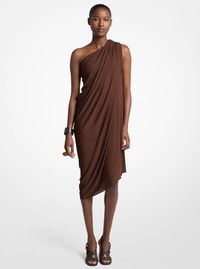 Draped Georgette Jersey One-Shoulder Dress