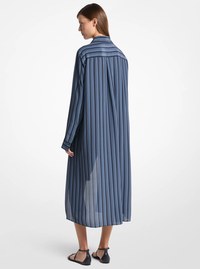 Graphic Striped Crepe de Chine High-Low Shirtdress