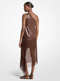 Hand-Embellished Sequin Stretch Wool Crepe Veiled Dress