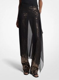 Embellished Tissue Wool Crepe and Silk Voile Veiled Trousers