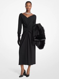 Stretch Wool Crepe Ruched Dress