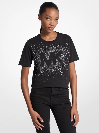 T-shirt en coton orn&eacute; du logo in NOIR | Michael Kors