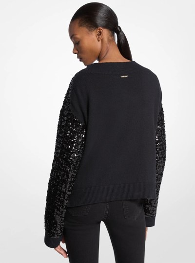 Sequined Cotton Blend Sweater in BLACK | Michael Kors