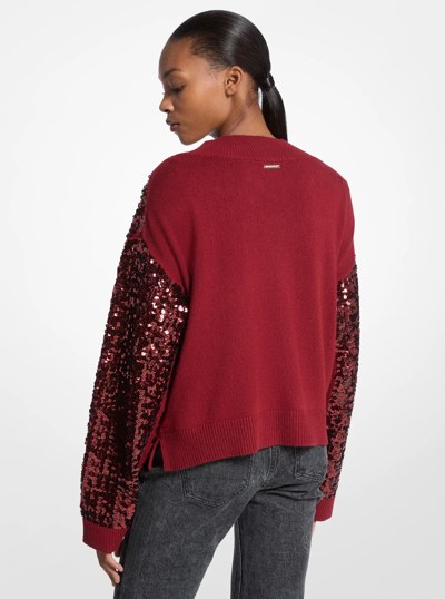 Sequined Cotton Blend Sweater in CHERRY | Michael Kors