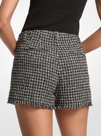 Houndstooth Jacquard Frayed Shorts