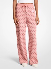 Logo Cotton Blend Knit Wide-Leg Pants