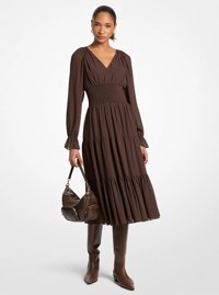 Smocked Georgette Midi Dress
