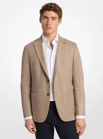 Natural Stretch Wool Blazer with Tonal Glen Check Pant