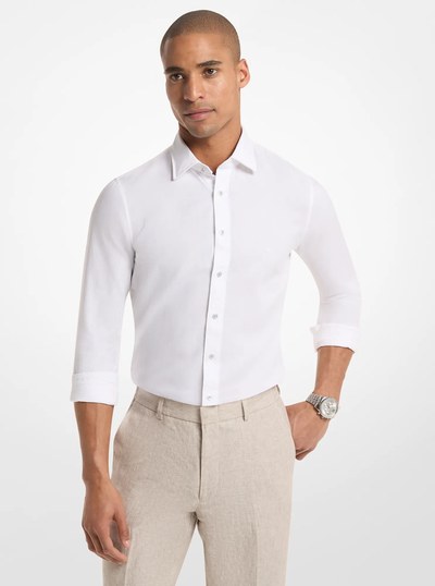 Cotton and Linen Slim-Fit Shirt in WHITE | Michael Kors