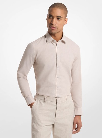 Cotton and Linen Slim-Fit Shirt in BEIGE | Michael Kors