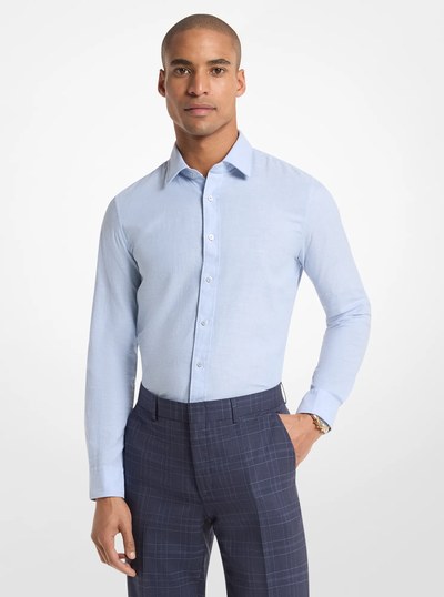 Cotton and Linen Slim-Fit Shirt in LIGHT BLUE | Michael Kors