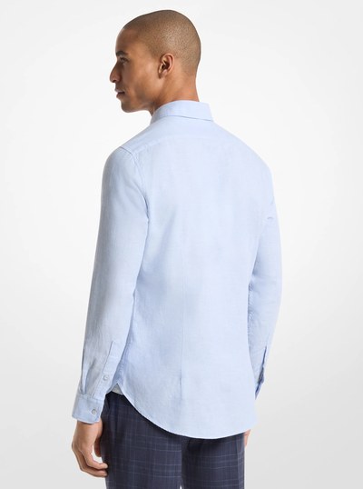 Cotton and Linen Slim-Fit Shirt in LIGHT BLUE | Michael Kors