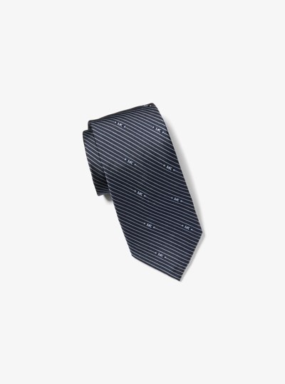 Logo Striped Silk Tie in NAVY | Michael Kors