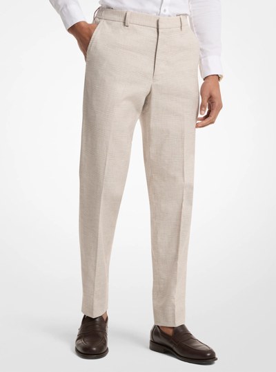 Checkered Stretch Cotton and Linen Pants in BEIGE | Michael Kors