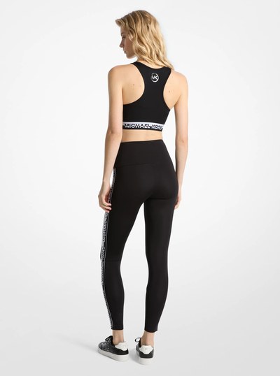 Stretch Knit Logo Tape High-Waisted Leggings in BLACK | Michael Kors