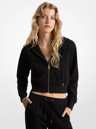 Hoodie court en jacquard &agrave; logo &agrave; fermeture &eacute;clair in NOIR | Michael Kors